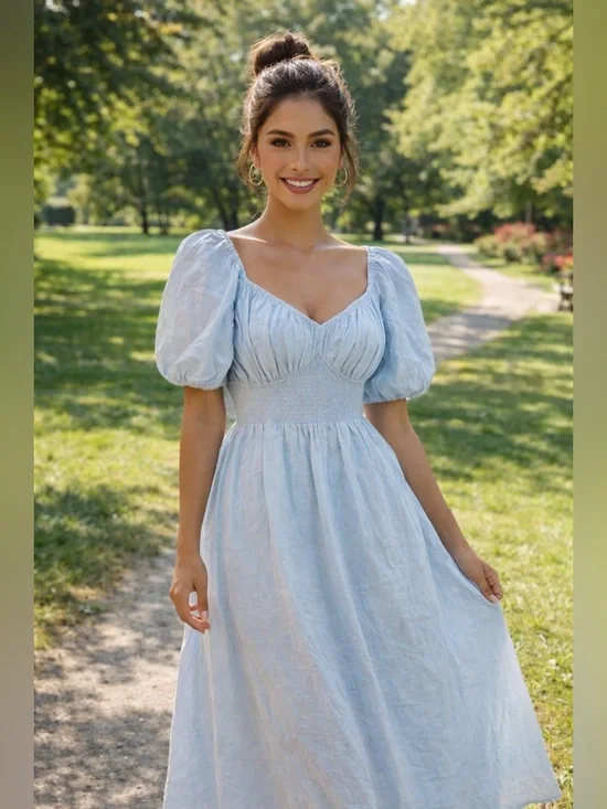 Grace Karin Light Blue Floyd Spring Dress Lg - Picture 1 of 7